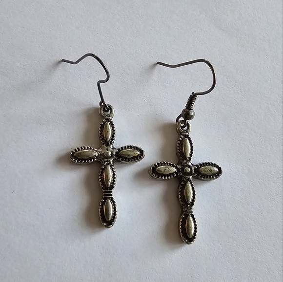 Southwestern cross earrings silver tone christian religious jewelry - Picture 13 of 13
